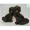 Image 1 : A PAIR OF STAFFORDSHIRE BLACK GLAZED SPANIELS, late 19th Century, soft gilt detailing, collars an...