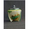 Image 1 : A CLARICE CLIFF BIZARRE PRESERVE POT, on tripod foot, 'Secrets' pattern, electroplated cover, hei...
