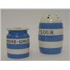 Image 1 : A T.G. GREEN BLUE CORINSH WARE STORAGE JAR AND COVER, 'Ground-Ginger', height 9cm, and a 'Flour'...