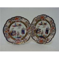 A SET OF EIGHT MASON'S IRONSTONE DESSERT PLATES, first half of the 19th Century, Old Japan patter...