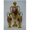 Image 1 : A ROYAL WORCESTER GARNITURE, 1915, pair of ewers and covered amphora vase, rose decoration, signe...