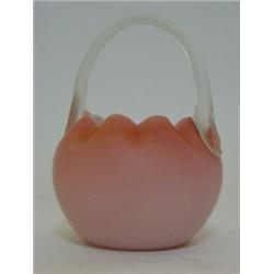 A QUEENS BURMESE PINK GLASS BASKET, c.1880, frosted handle, pontil base, height 13cm  20-30...