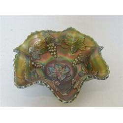 AN EMERALD CARNIVAL GLASS BOWL, Vintage Grape design, diameter 17cm  20-30...