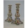 Image 1 : A PAIR OF FAIENCE CANDLESTICKS, Louis XV design, script marks, (one foot re-glued) height 24cm (2...
