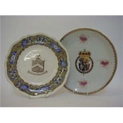 AN ORIENTAL ARMORIAL PLATE, 20th Century, (arms of England 1688-1702) diameter 27cm, and a Spode...