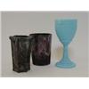 Image 1 : A SOWERBY AMETHYST SLAG GLASS TAPERED VASE, late 19th Century, height 10cm, a similar beaker and...