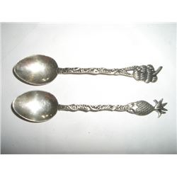 SET OF 2 VERY OLD SILVER SPOONS *VERY UNIQUE-BANNANAS & PINNAPPLE* STAMPED WITH LOGOS & *850*!!!