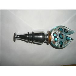 RARE VERY OLD VINTAGE WINE/WHISKEY BOTTLE STOPPER WITH HAND BLOWN ART GLASS TOPPER!! BOTTLE STOPPER