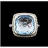 Image 2 : 12.43ct Blue Topaz and Diamond Ring - 14KT White Gold