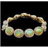 Image 1 : 17.95ctw Opal and Diamond Bracelet - 14 KT Yellow Gold