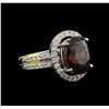 Image 1 : 9.75ct Red Zircon and Diamond Ring - 14KT White Gold