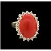 Image 1 : 5.35ct Coral and Diamond Ring - 14KT Yellow Gold