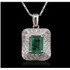 Image 1 : 14KT White Gold 3.21ct Emerald and Diamond Pendant With Chain