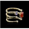 14KT Yellow Gold 1.76ct Orange Sapphire, Tanzanite and Diamond Ring