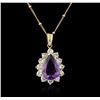 14KT Yellow Gold 4.38ct Amethyst and Diamond Pendant With Chain