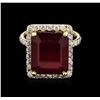 Image 2 : 13.55ct Ruby and Diamond Ring - 14KT Yellow Gold