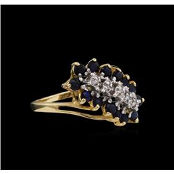 1.00ctw Blue Sapphire and Diamond Ring - 10KT Yellow Gold