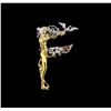 Erte Swarovski Crystal Letter F Pendant Brooch - Gold-Plated Sterling Silver