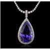 14-18KT White Gold 36.63ct Tanzanite and Diamond Pendant With Chain