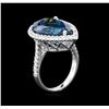 Image 3 : 12.06ct Blue Topaz and Diamond Ring - 14KT White Gold