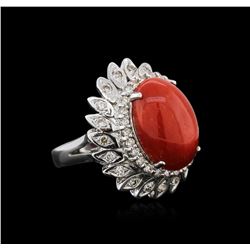 14KT White Gold 9.27ct Coral and Diamond Ring