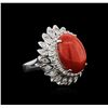 Image 1 : 14KT White Gold 9.27ct Coral and Diamond Ring