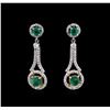 Image 1 : 1.18ctw Emerald and Diamond Earrings - 14KT Two-Tone Gold