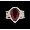 Image 2 : 5.31ct Ruby and Diamond Ring - 14KT Yellow Gold