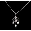 Image 2 : 0.22ctw Pearl and Diamond Pendant and Earrings Suite - 14KT White Gold