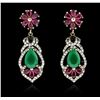Image 1 : 10.44ctw Green Crystal and Multi Gemstone Earrings - 925 SILVER