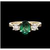 Image 2 : 1.07ct Emerald and Diamond Ring - 14KT Yellow Gold