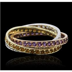 14KT Tri Color Gold 0.72ctw Amethyst, Citrine, and Diamond Ring