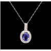 Image 1 : 1.63ct Tanzanite and Diamond Pendant With Chain - 18KT White Gold