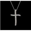 Image 2 : 0.20ctw Diamond Cross Pendant With Chain - 14KT White Gold