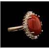 Image 1 : 6.09ct Red Coral and Diamond Ring - 14KT Rose Gold