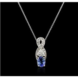 14KT White Gold 0.99ct Sapphire and Diamond Pendant With Chain