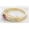Image 2 : 0.17ct Ruby and Diamond Ring - 14KT Yellow Gold