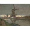 Image 1 : HOUTEN, A. Van.  "Two Women walking past the Windmills".  Huile sur toile contrecollée sur masoni...