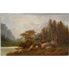 Image 1 : École américaine 19e S./19th C. American School.  "View of the Rockies from the Lake Below".  Hui...