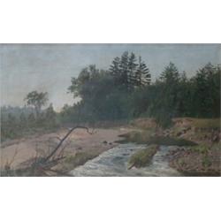MARTIN, Thomas Mower, R.C.A., 1838-1934.  "Fishing from the River Bank".  Huile sur toile, signée...