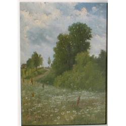 RAPHAEL, William, R.C.A., 1833-1914.  "A Summer's Day".  Huile sur panneau, signée.  Oil on board...