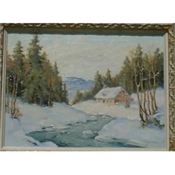 CARON, Paul Archibald, A.R.C.A., 1874-1941.  "Early Spring".  Huile sur toile, signée.  Signée, t...