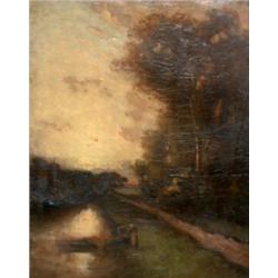 HAMMOND, John, R.C.A., 1843-1939.  "On the Seine".  Huile sur toile, signée....