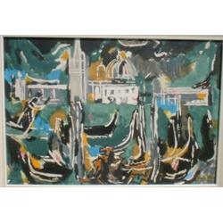 BIELER, André Charles, R.C.A., 1896-1989.  "Venice".  Huile sur panneau, signée....