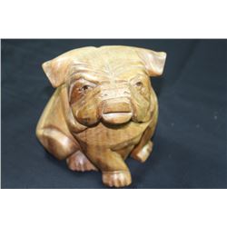 Hand Carved Wooden Bull Dog Puppy