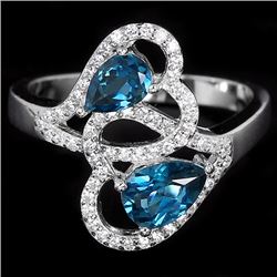 Natural London Blue Topaz Hearts Ring