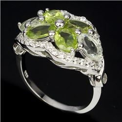 Natural Peridot & Light Tea Green Amethsyt Ring