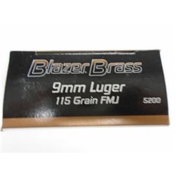200 Rnds Blazer Brass 9mm Luger 115gr FMJ