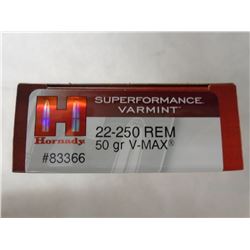 80 Rnds Hornady 22-250 Rem 50gr V-Max