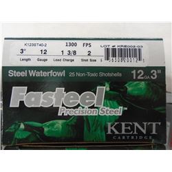 100 Rnds Kent Fasteel 12ga 3in, 1 3/8 load, 2 shot 1300fps